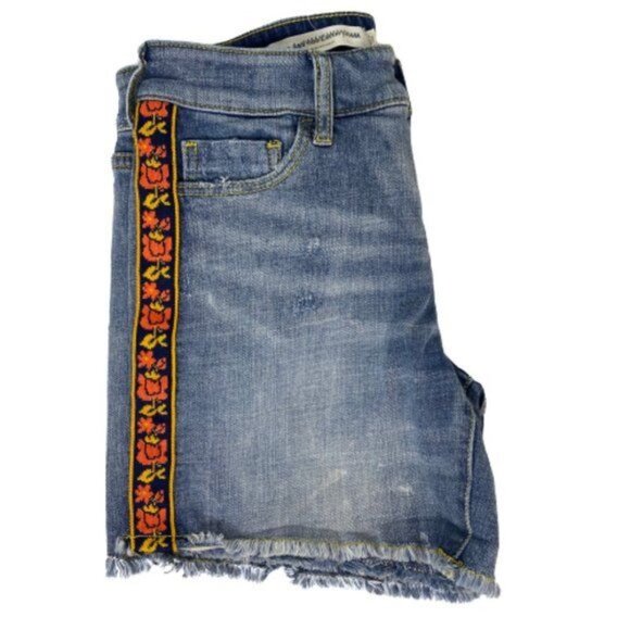 Pilcro Anthropologie Slim Boyfriend Denim Shorts Embroidered Side Taping Size 26 - Picture 7 of 16